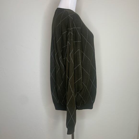 Vintage Army Green Sweater Diamond Print Large - Picture 4 of 10
